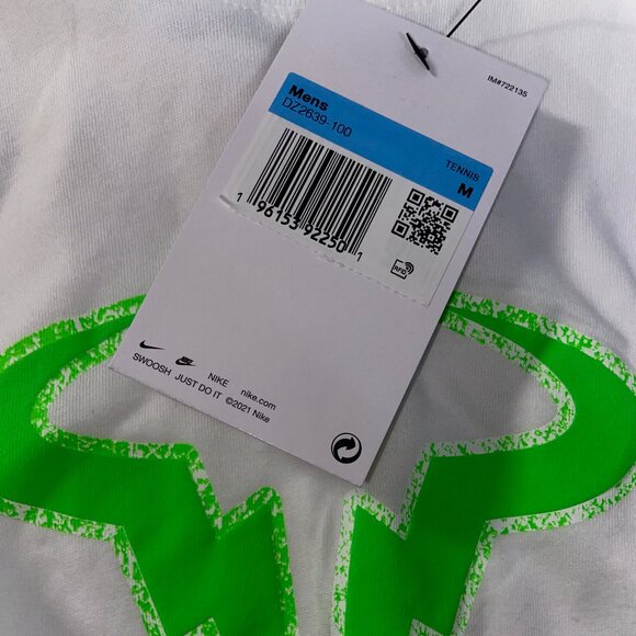 Nike Dri-FIT Rafa Nadal Tennis T-Shirt White Green DZ2639-100 Men's NEW - Picture 6 of 9